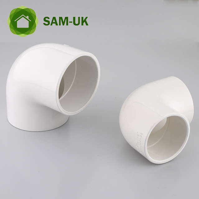 Fábrica sam-uk, venta al por mayor, plástico de alta calidad, accesorios de tubería de pvc de 90 grados, codo de fabricantes