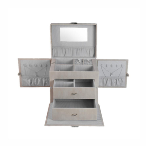 Custom Luxury Portable Multi-functional Leather Jewelry Box with Mirror 