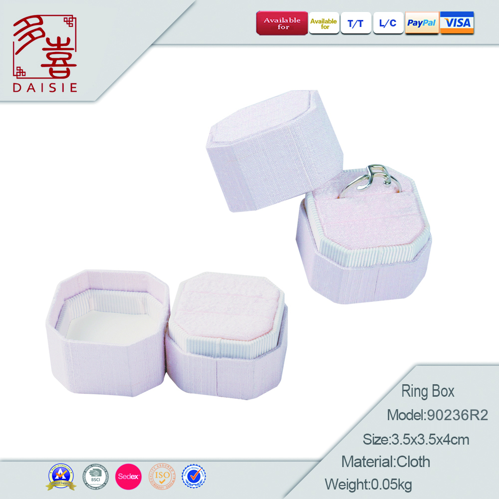 Wholesale Luxury Octagon Cloth Ring Box with Custom Logo for Wedding with 2 Slots for Ring