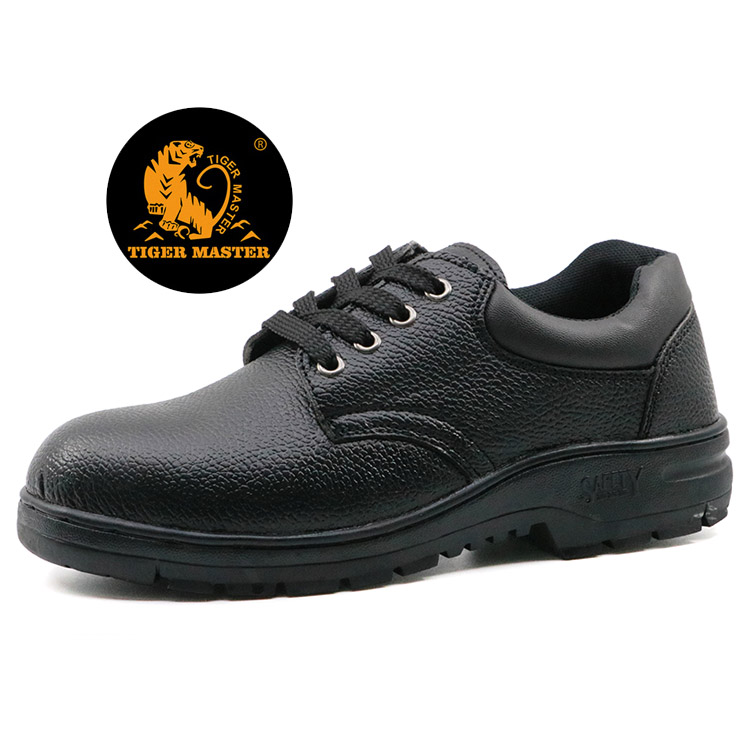 Black pu upper rubber sole cheap construction site safety shoes 