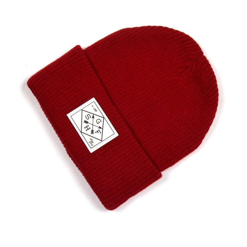 Leather patch beanie