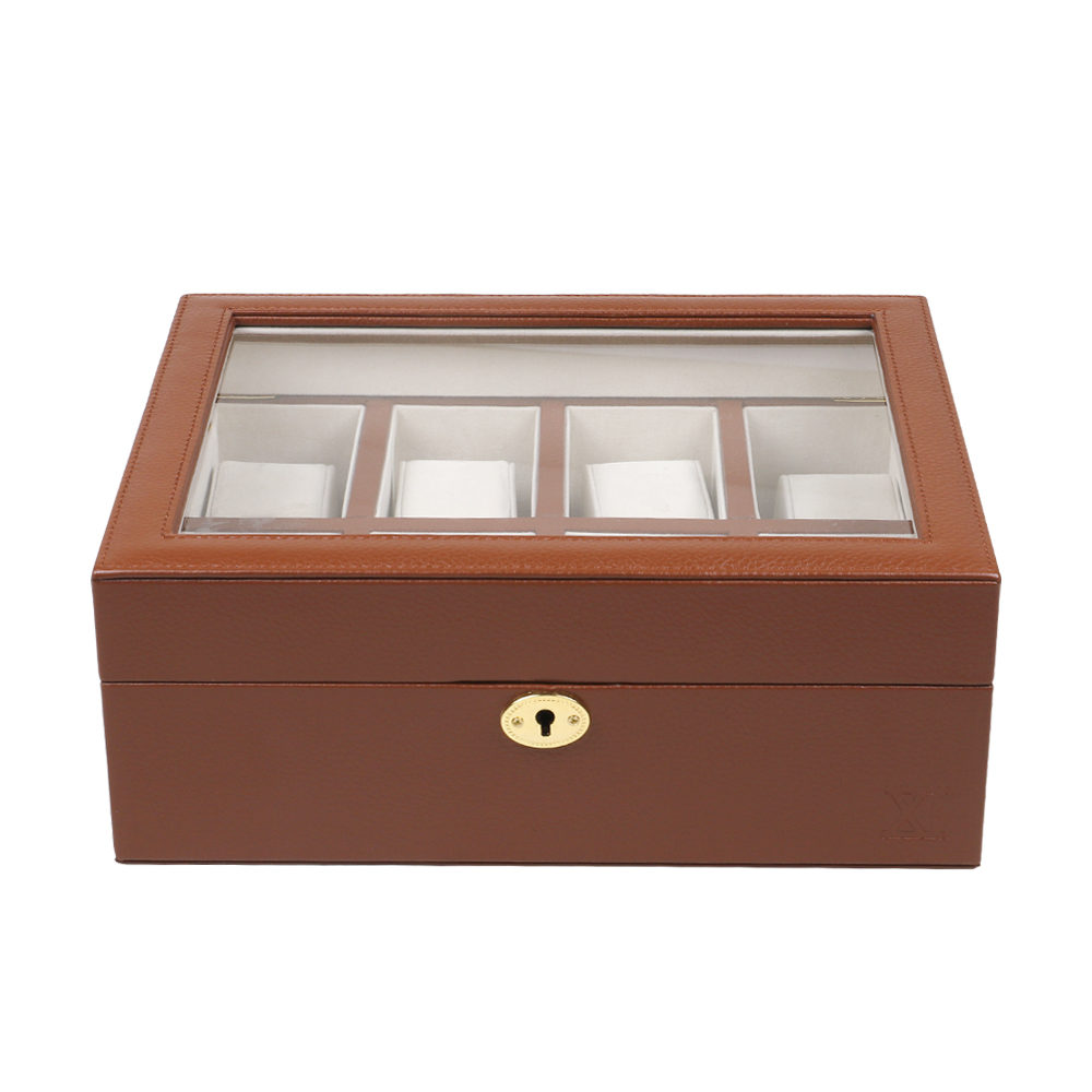 Watch Box 8 Slot Display Case Real Glass Organizer Storage with Pu Leather for Men and Women