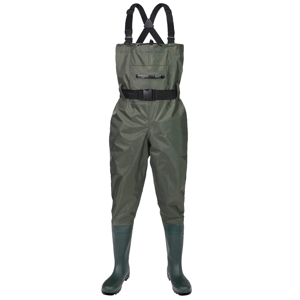 Zipper Front Pocket Water Proof Nylon PVC Men Fishing Chest Waders with