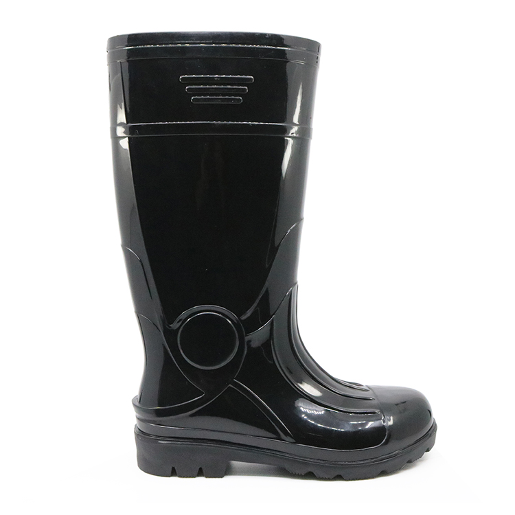 107-3 acid resistant black glitter pvc safety rain boots