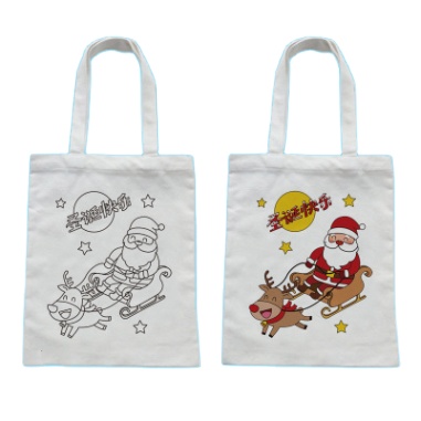 Christmas Handmade Custom Cartoon Eco Canvas Bag Children′s Hand Painted Graffiti Handbag DIY Gift Cotton Shopping Bag