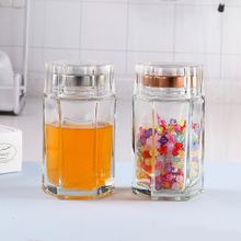 Hot Sale Wholesale Hexagonal Glass Honey Container Honey Storage jar with lids 