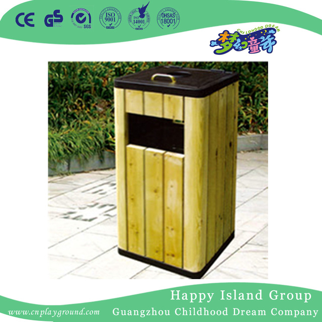 带顶户外方形木质垃圾桶 (HHK-15106)