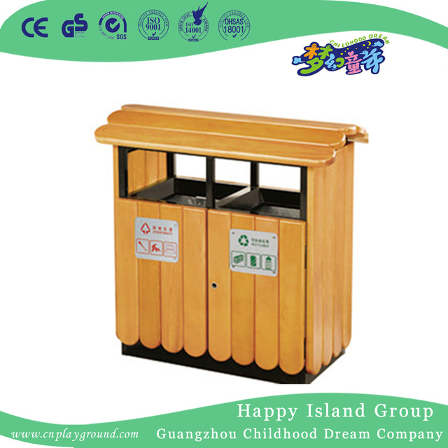热卖公园双人木制带顶垃圾桶 (HHK-15102)