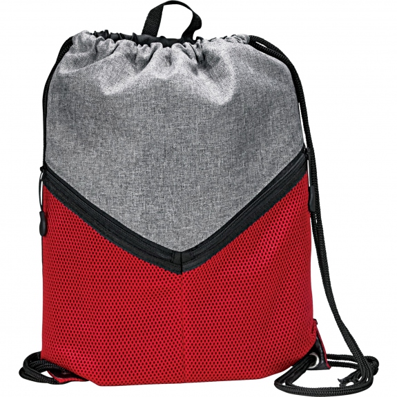 Polyester Material and Rope Handle Style 3 Tone Angled Design Drawstring Sport Bag W/ Zip Pocket