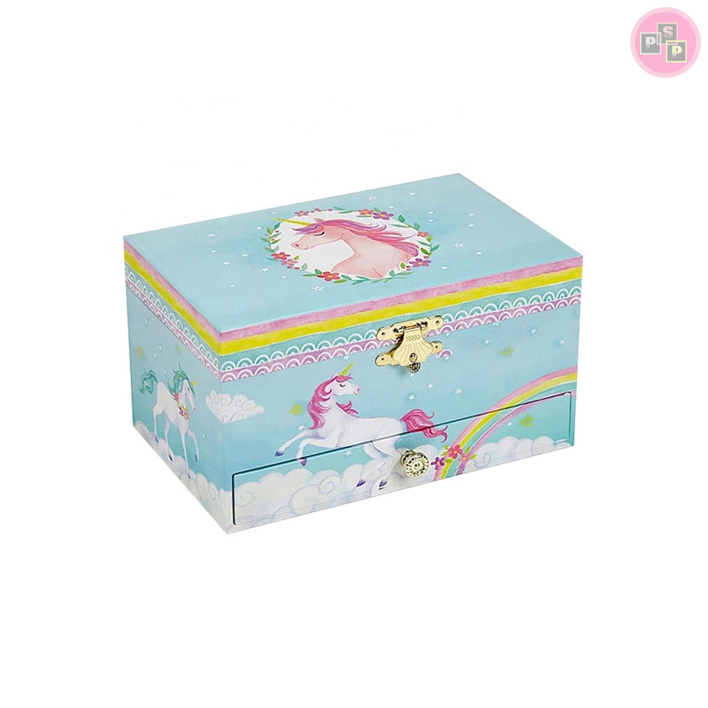 Personalised Leather Wooden Music Musical Twirling Dancing Unicorn Jewellery Music Box 