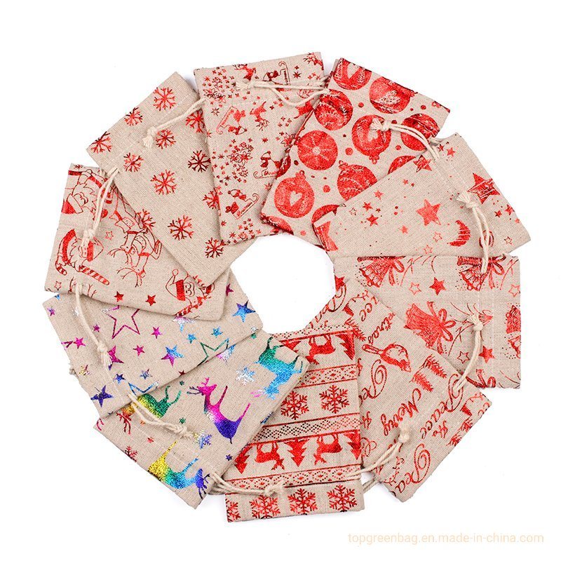 Personalized Christmas Eco-Friendly Cotton Pouches Bag Christmas Santa Christmas Gift Bag