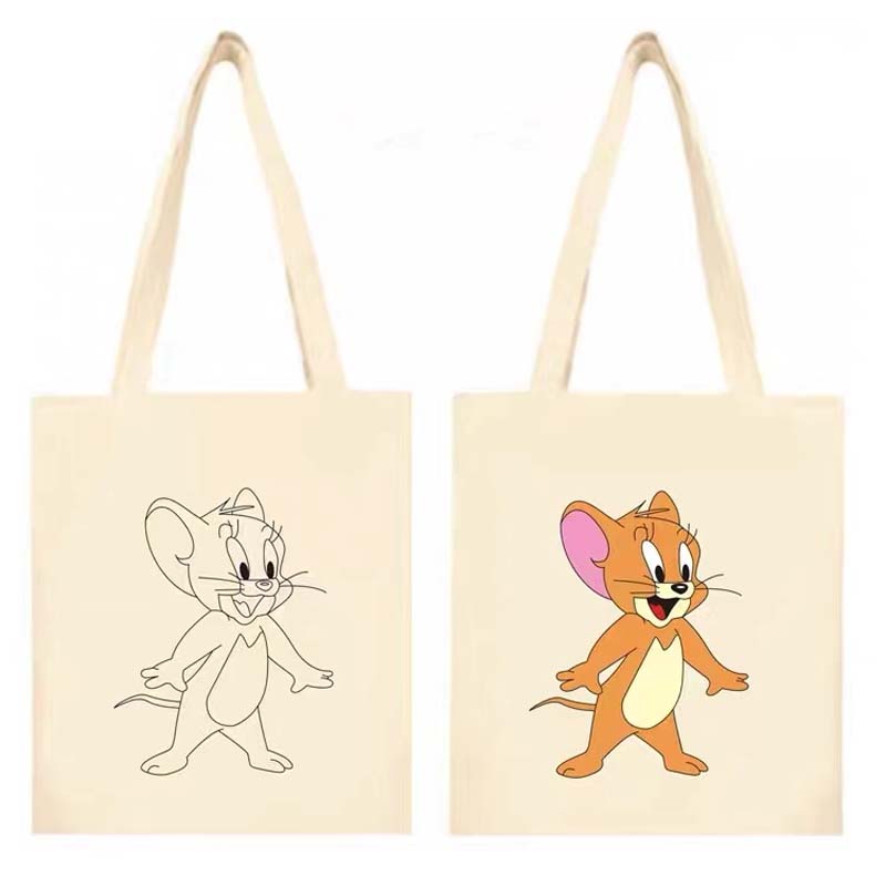 Christmas Handmade Custom Cartoon Eco Canvas Bag Children′s Hand Painted Graffiti Handbag DIY Gift Cotton Shopping Bag