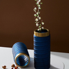 Blue sand blasting decorative Indoor Glass Vase Flower Bottle