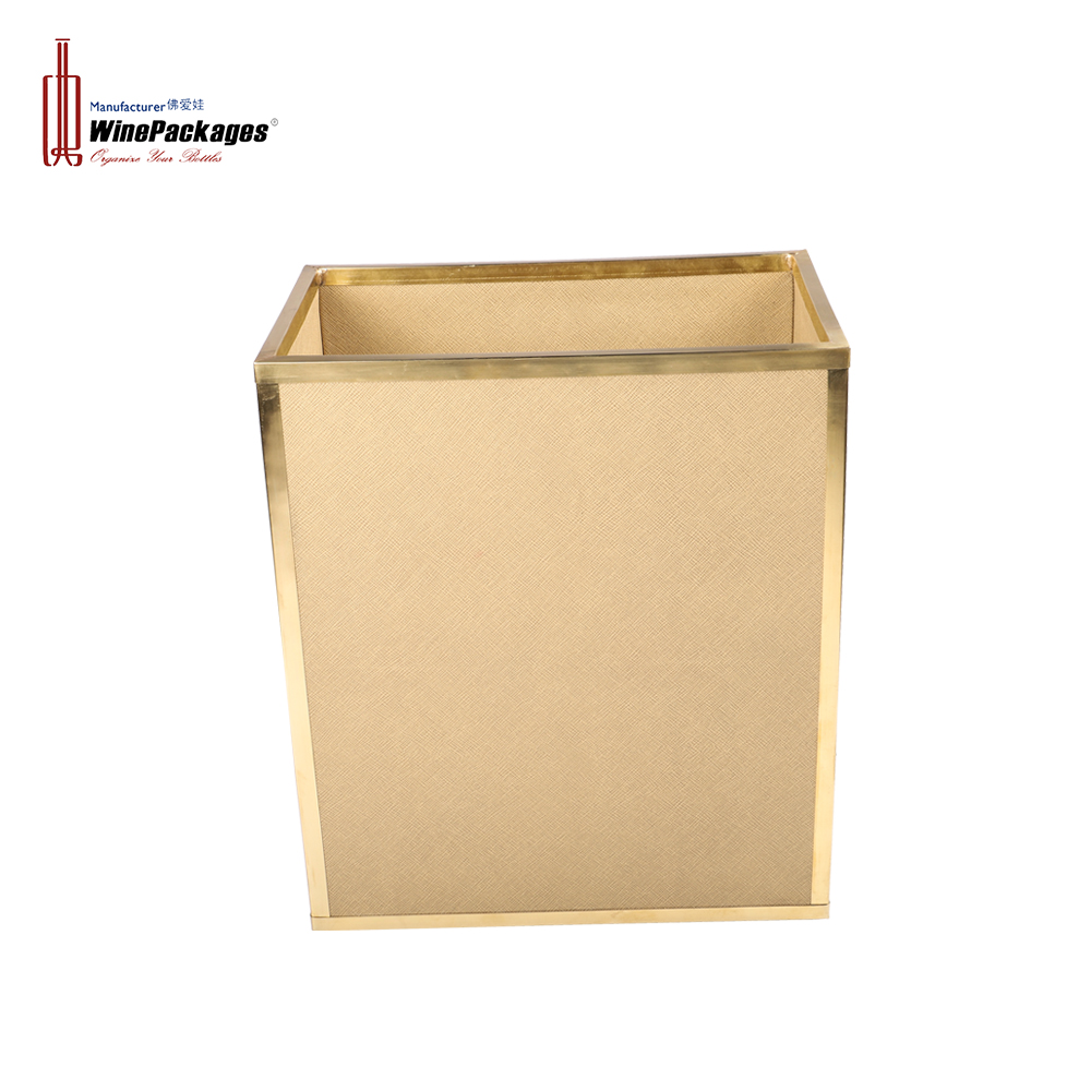 leather Rectangular Narrow metal frame Trash box Small Garbage Container Bin for Bathrooms, Kitchens, Home Offices, Craft Rooms - Bamboo Veneer, Brown