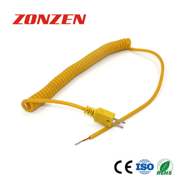 ANSI Color Coded K Type Coiled Cords Thermocouple With Molded Mini Plug 