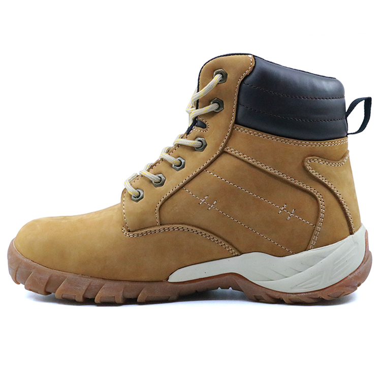 Yellow nubuck leather cemented safety boots with steel toe cap