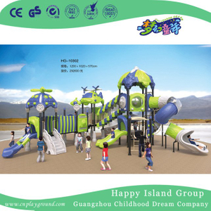 Cartoon-blaues und grünes Luftschiff im Freien Spielplatzgeräte aus verzinktem Stahl für Kinder (HG-10302) 