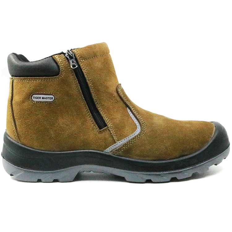 Slip resistant rubber out sole steel toe no lace safety shoes with zipper