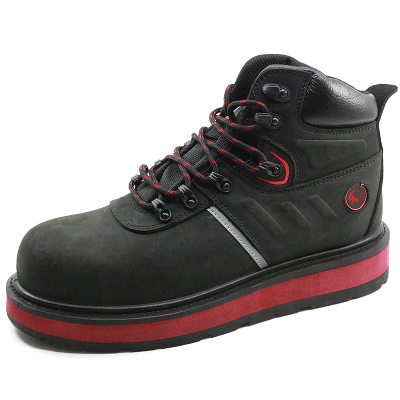 PU injection leather composite toe construction safety boots shoes