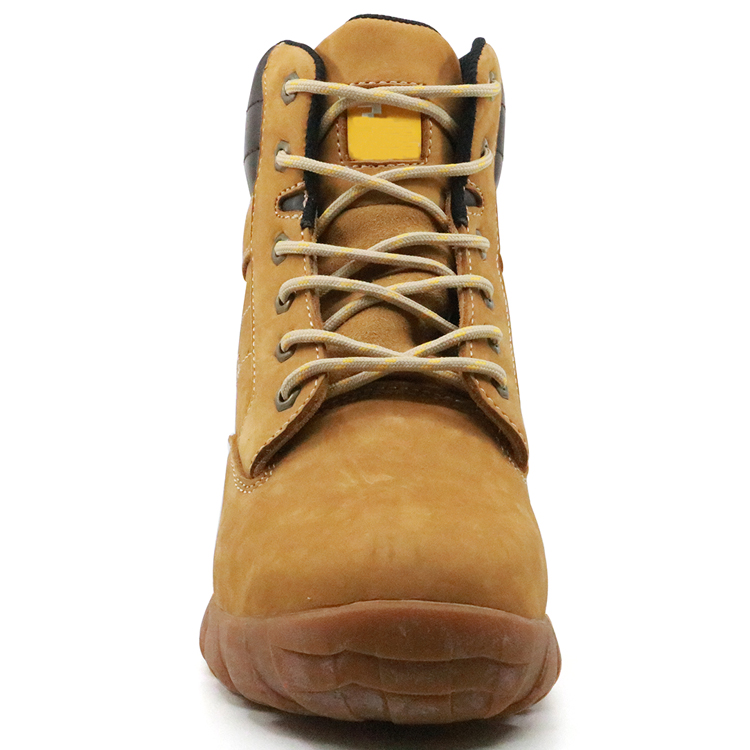 Yellow nubuck leather cemented safety boots with steel toe cap