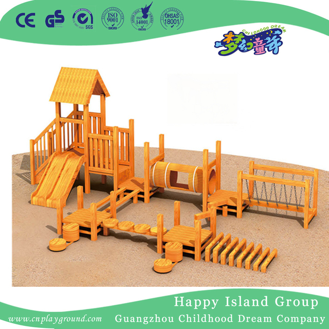 Schule natürliche hölzerne Outdoor Slide Spielplatz (HF-17101)