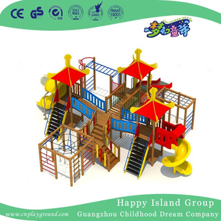 Большая наружная деревянная детская площадка с горками для детей (BG-171008-B1)