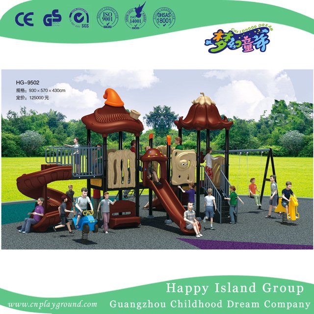 海洋动物儿童镀锌钢游乐场带双层圆柱滑梯 (HG-9802) 
