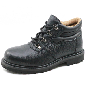 Oil resistant black leather goodyear welted safety shoe with steel toe