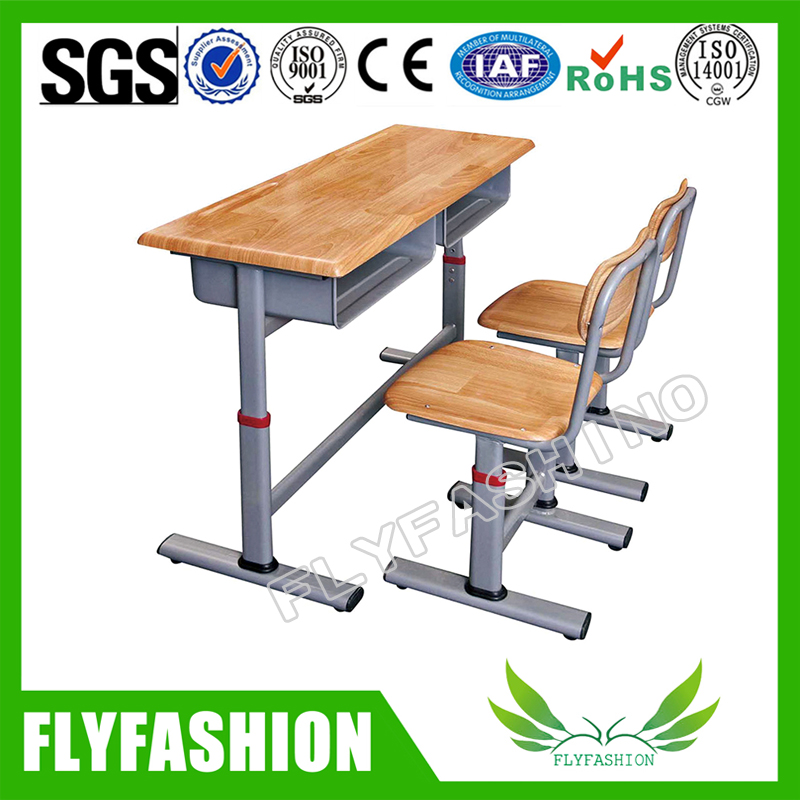 Wood School Furniture Double Study Desk with Chair (SF-02D)