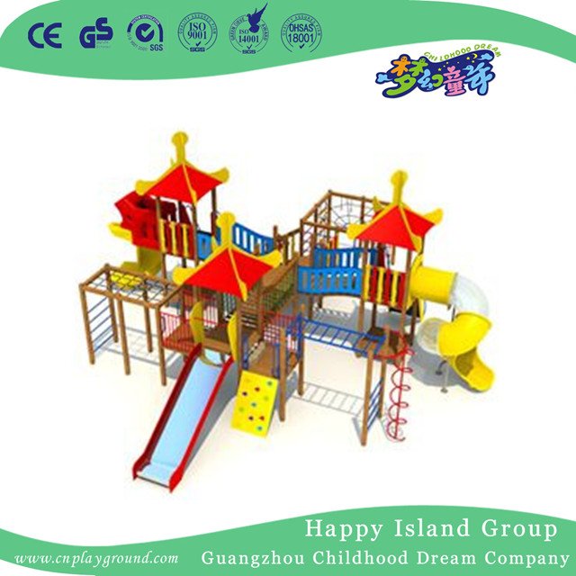 Großer Outdoor-Spielplatz aus Holz mit Rutsche für Kinder (BG-171008-B1)