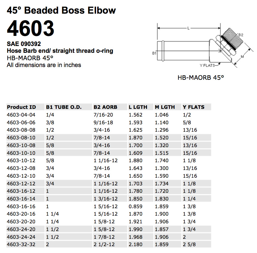 4603-12-08 Hydraulic Fitting 3/4 Beaded Hose X 1/2 Male BOSS Swivel 45 Degree Carbon Steel