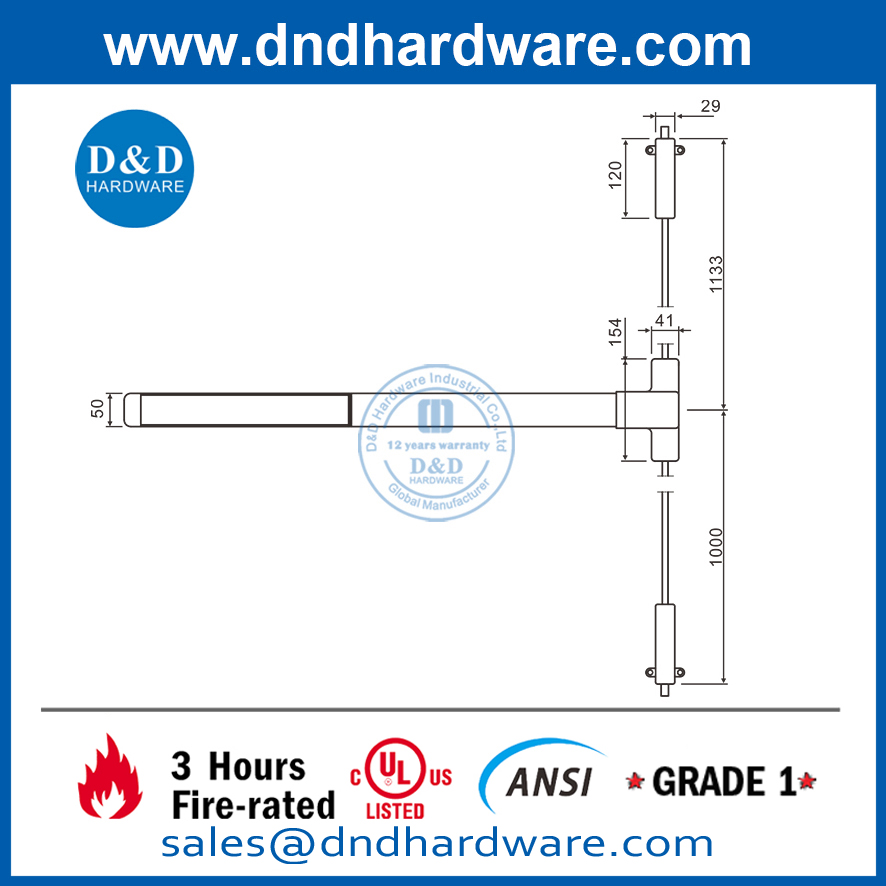 SS304 Dispositivo de salida de pánico con clasificación de incendio ANSI UL-DDPD004