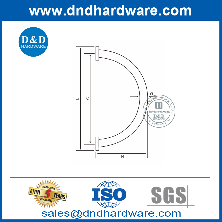 Tirador de puerta de vidrio tipo redondo de doble lado de acero inoxidable-DDPH008