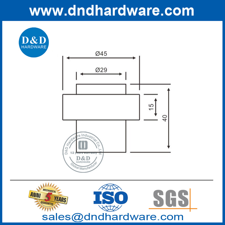 Tope de puerta de goma de acero inoxidable plateado para puerta delantera-DDDS007