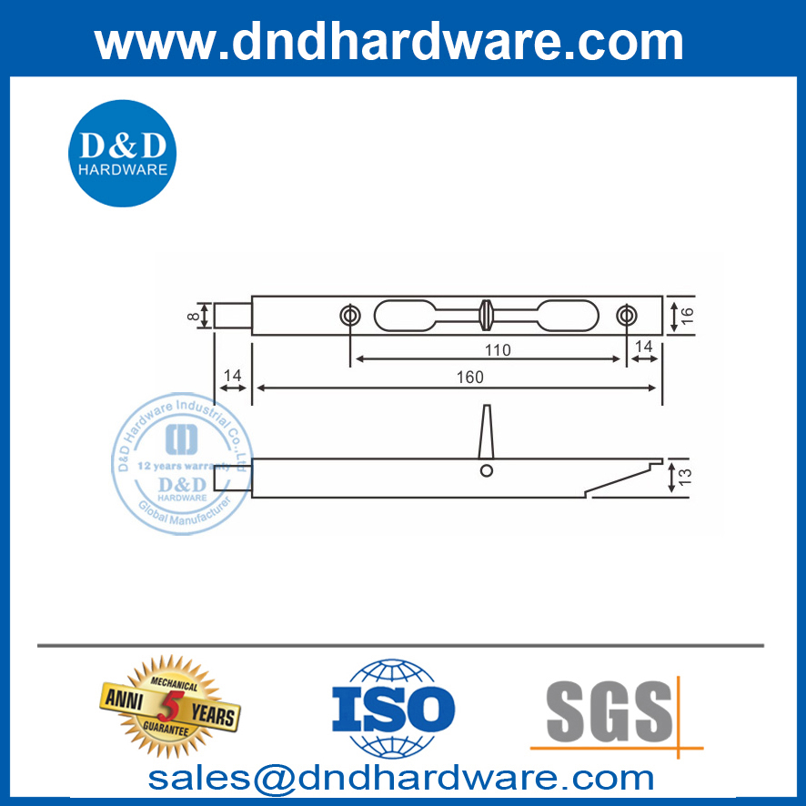 Tipo de caja oculta de acero inoxidable de seguridad moderna Perno de puerta empotrado-DDDB007