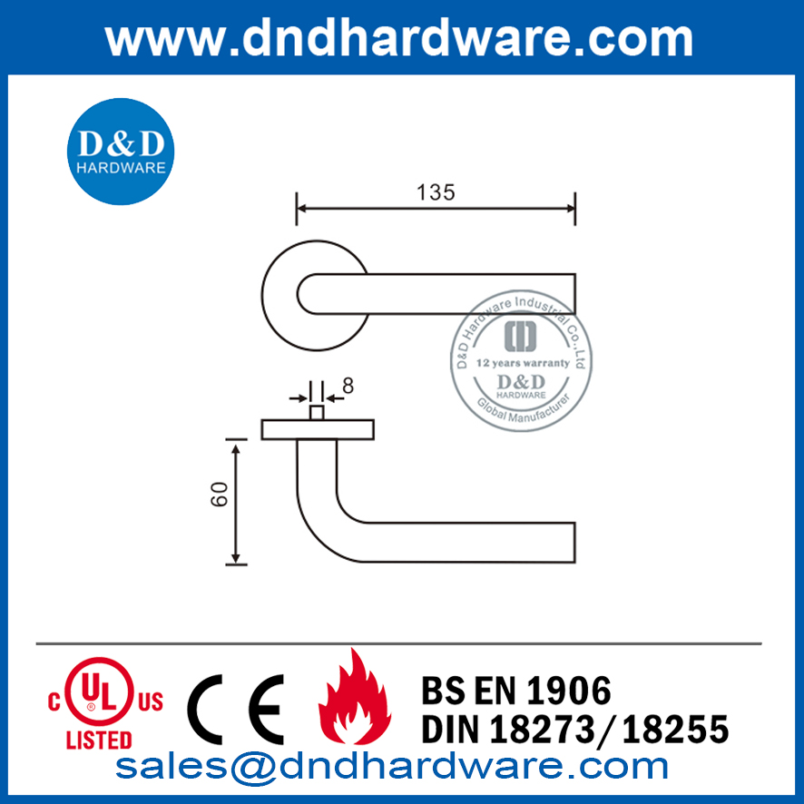 EN1906 Manija de puerta de palanca recta de acero inoxidable de grado 4-DDTH002