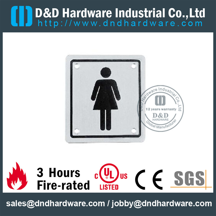 Placa de señal cuadrada de baño de mujeres de acero inoxidable 100 x 100 mm para puertas de baños –DDSP002