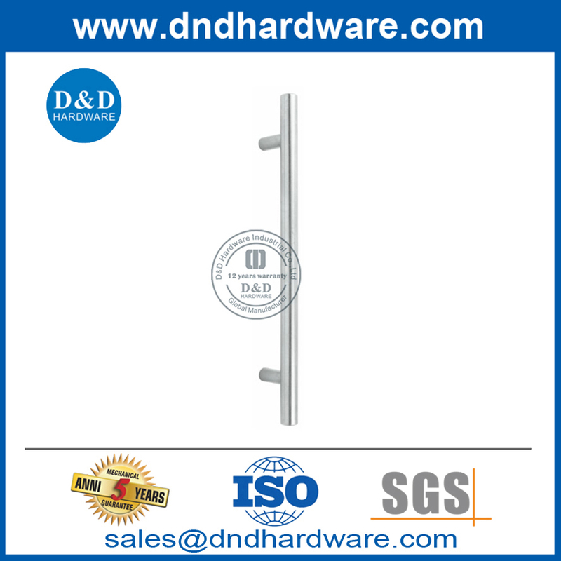 Tirador de un solo lado con barra en T de acero inoxidable plateado para puerta de vidrio de entrada-DDPH021