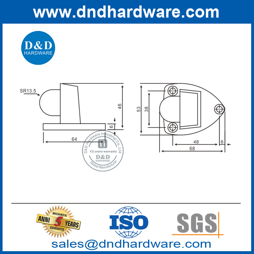 Mejor soporte para puerta de oficina comercial de piso de acero inoxidable-DDDS029-B