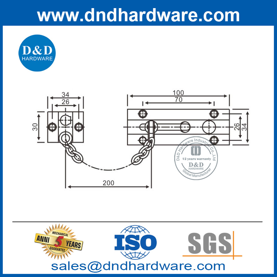 Cadena de puerta corrediza de acero inoxidable montada en superficie de seguridad-DDDG010