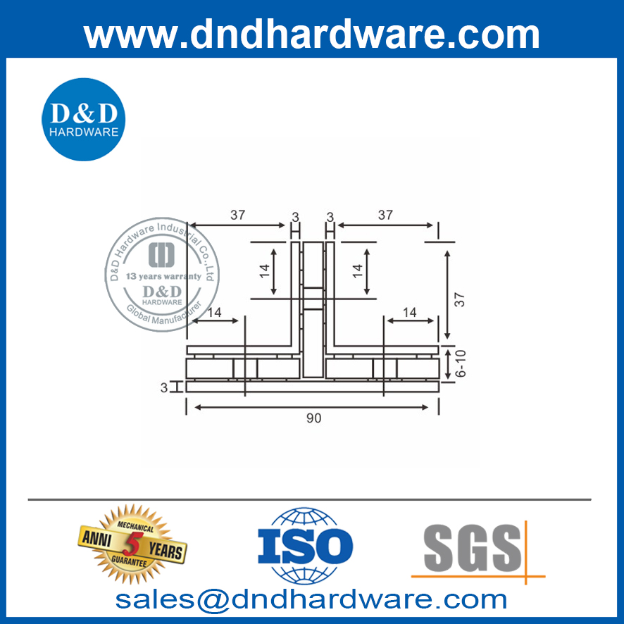 Soporte de hardware de montaje en pared de panel de vidrio SS304 Abrazadera-DDDG007