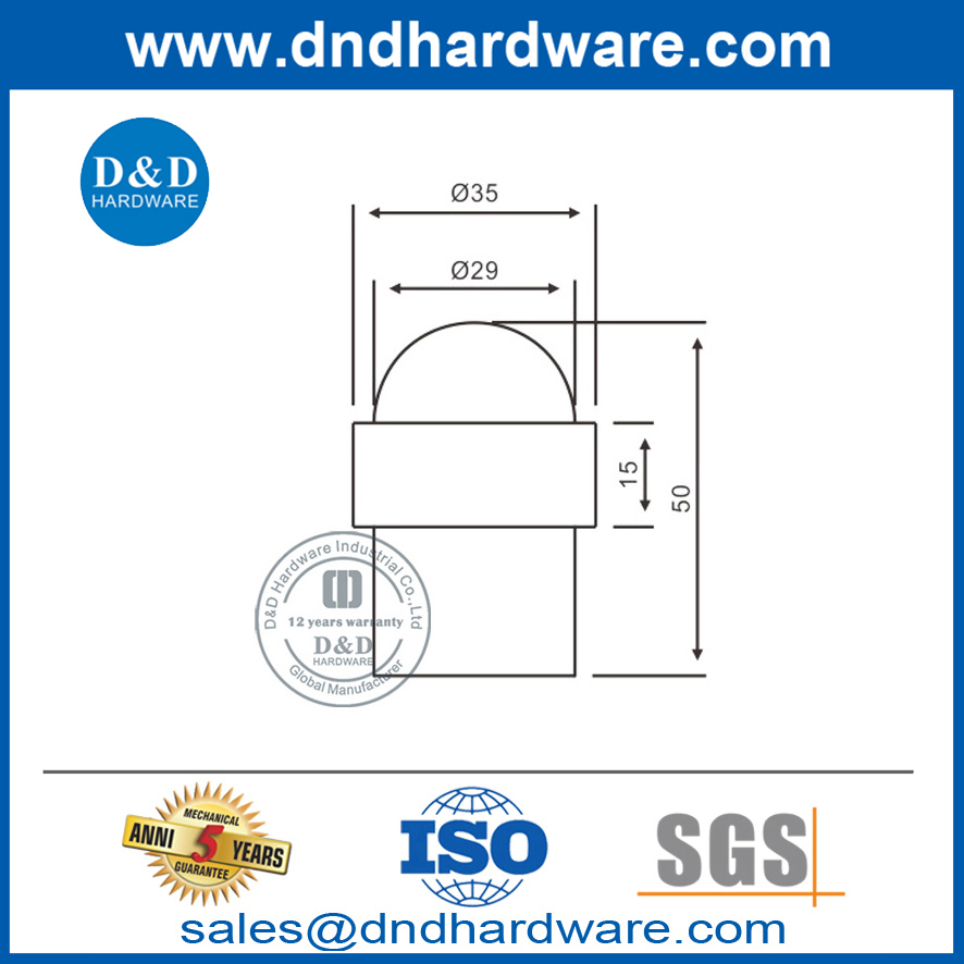 Tope de puerta interna con piso de acero inoxidable tipo cabeza esférica-DDDS008