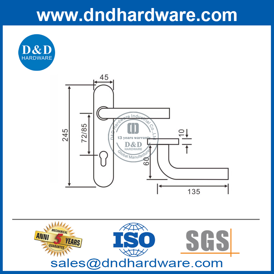 Manija de palanca de tubo de acero inoxidable de esquina redonda con placa-DDTP003