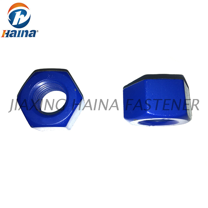 Tuerca hexagonal pesada azul de teflón PTFE de grado 2H ASTM A194