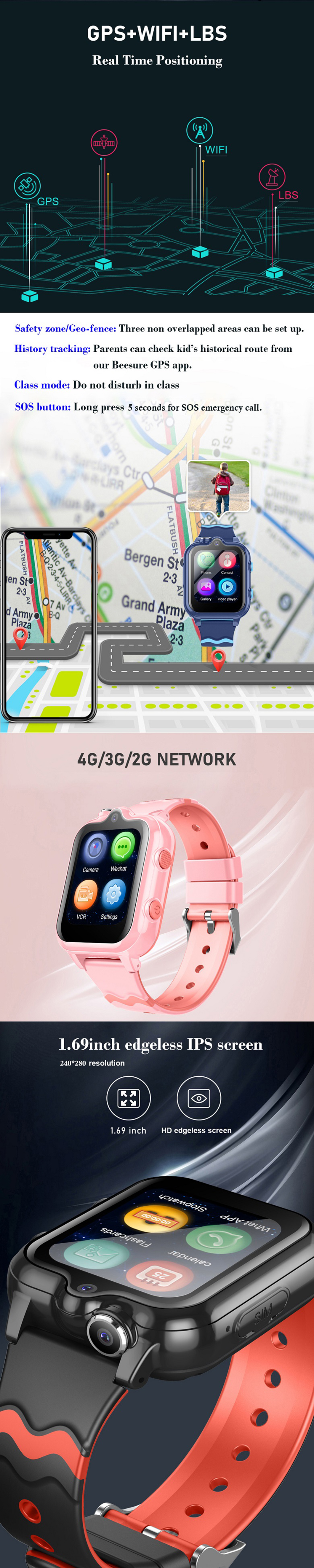 Montre GPS pour enfants &agrave; double cam&eacute;ra 4G D49