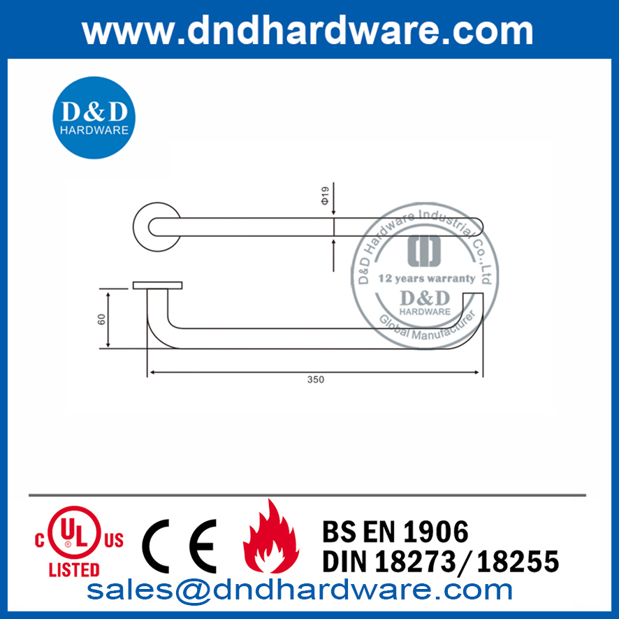 Manija de puerta de paso de deshabilitación de acero inoxidable para área pública-DDTH037