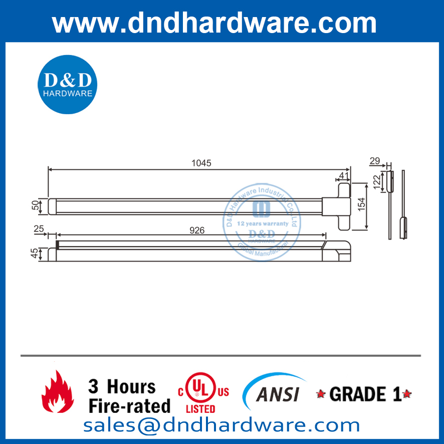 Dispositivo de salida de varilla vertical resistente al fuego de acero inoxidable 304 UL ANSI-DDPD006