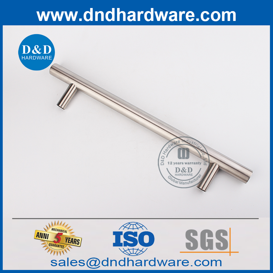 Tirador de un solo lado con barra en T de acero inoxidable plateado para puerta de vidrio de entrada-DDPH021