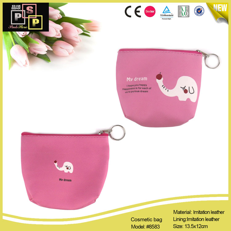 Pink Color Printing PU leather Zipper Jewelry Pouch