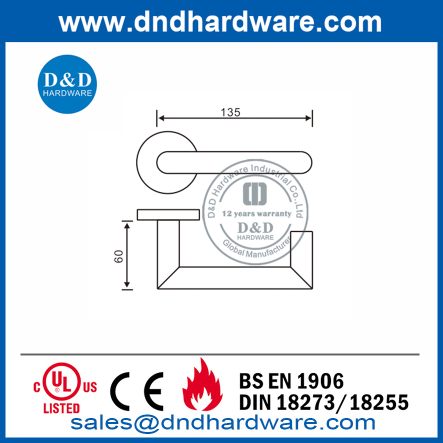 Manija de puerta industrial de doble inglete de plata de grado 304-DDTH027